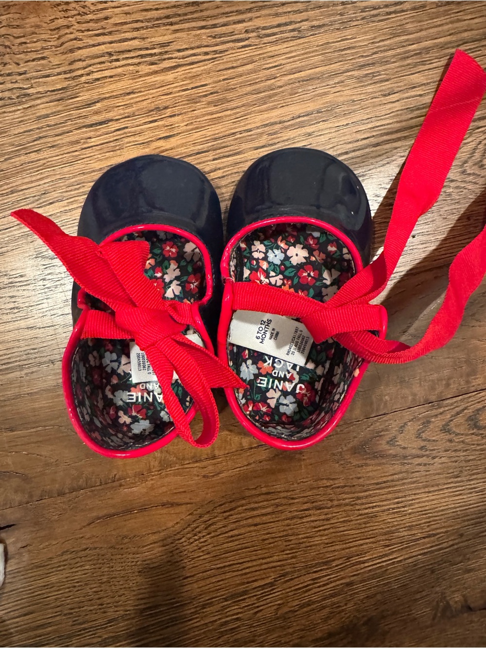 Janie& Jack Baby Navy Patent Mary Janes with Red Trim